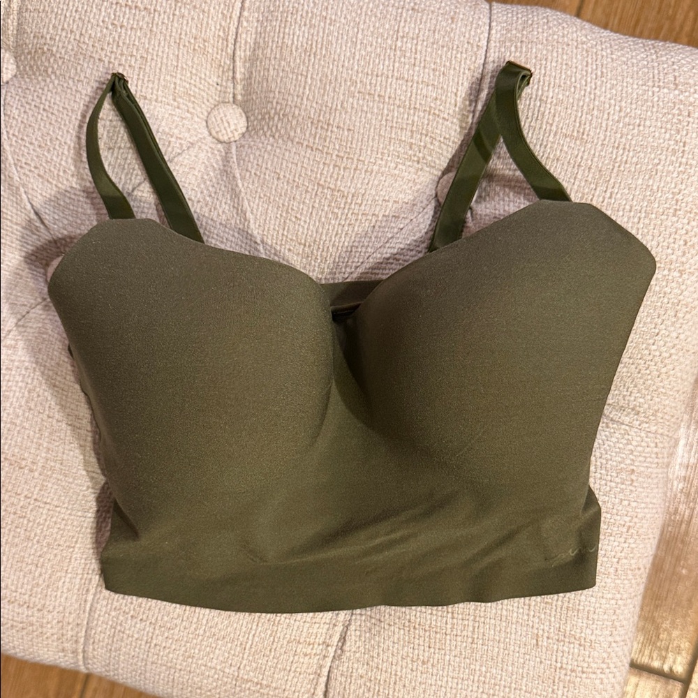 PINK Wireless Lightly Lined Bra Top in Olive Green Small - Picture 2 of 6